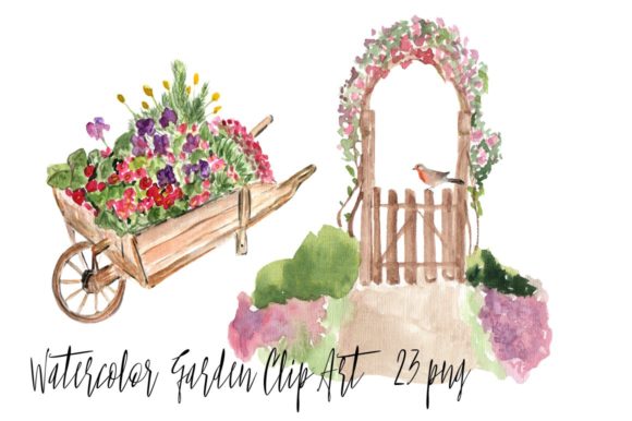 23 Watercolor Garden Clip Art & Illustrations