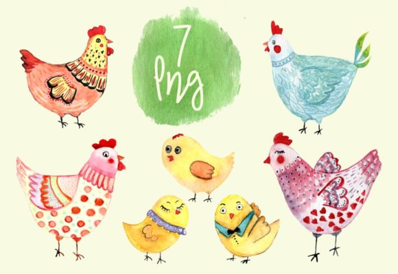 7 Watercolor Hen Clip Art & Illustrations