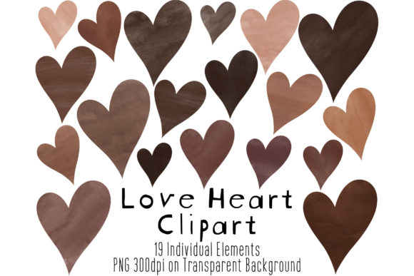 Brown Hearts Clip Art Watercolor Heart Illustrations