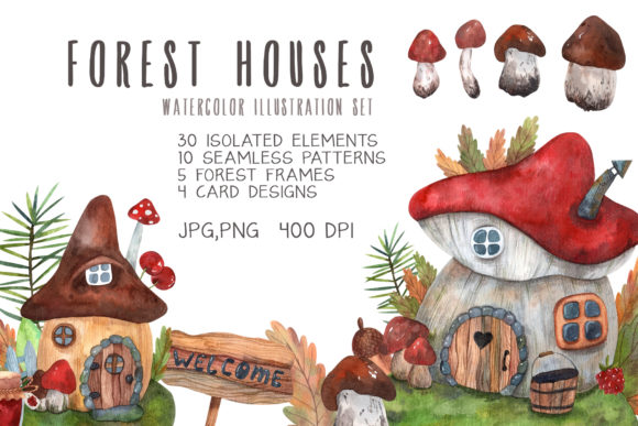 Forest Houses Watercolor Set: Illustrations Review