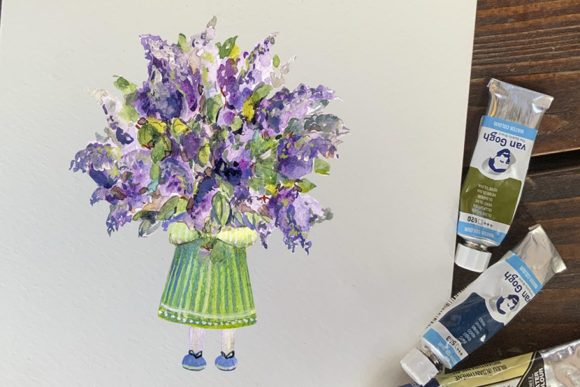 Girl with Flowers - Watercolor Print Illustrations