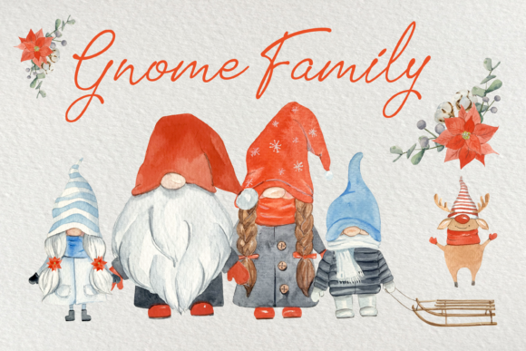 Gnome Family Watercolor Clip Art Set Illustrations