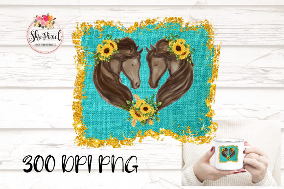 Horses Clipart Sunflowers Watercolor Illustrations