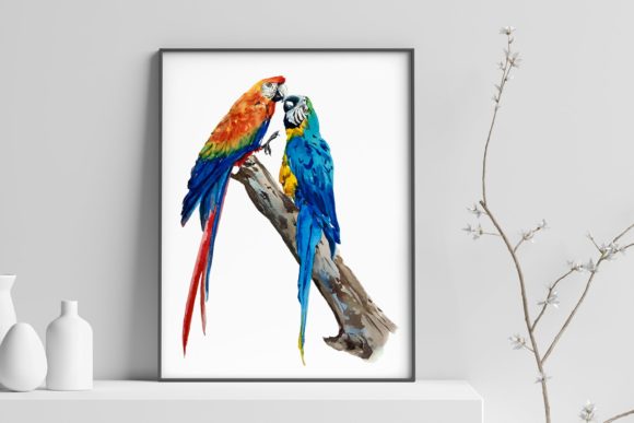 Parrots Watercolor Print and Clip Art Illustrations