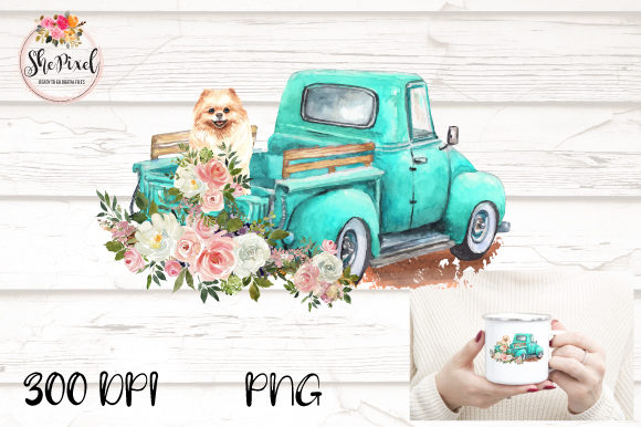 Pomeranian Vintage Truck Illustrations
