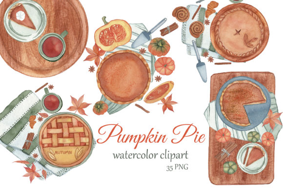 Pumpkin Pie Clipart: Watercolor Fall Illustrations