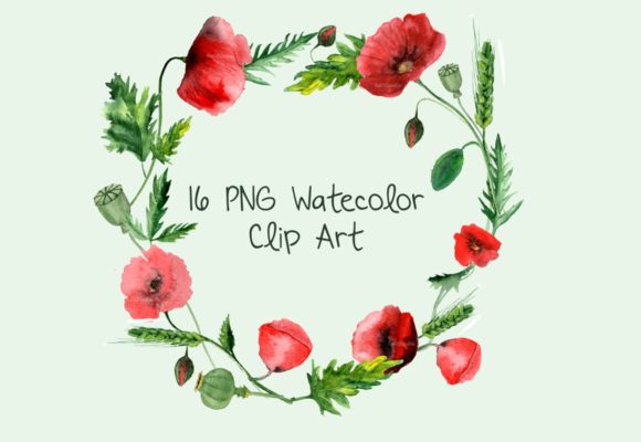 Review: 16 Watercolor Poppies Clip Art for Embroidery