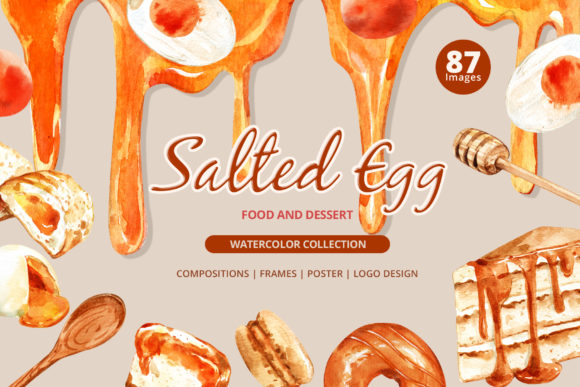 Salted Egg Food and Dessert Watercolor Illustrations