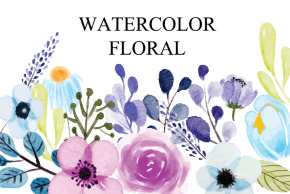 Set Watercolor Flowers and Leaves Illustrations