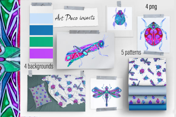 Watercolor Art Deco Insects Clipart Review