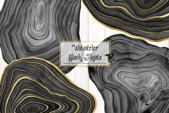 Watercolor Black Agate Clip Art & Illustrations