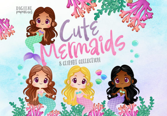 Watercolor Cute Mermaids Illustrations Review