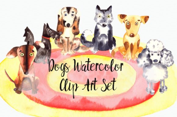Watercolor Dogs Clip Art Set & Illustrations