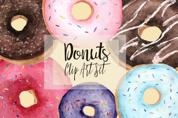Watercolor Donuts Clip Art Set & Illustrations