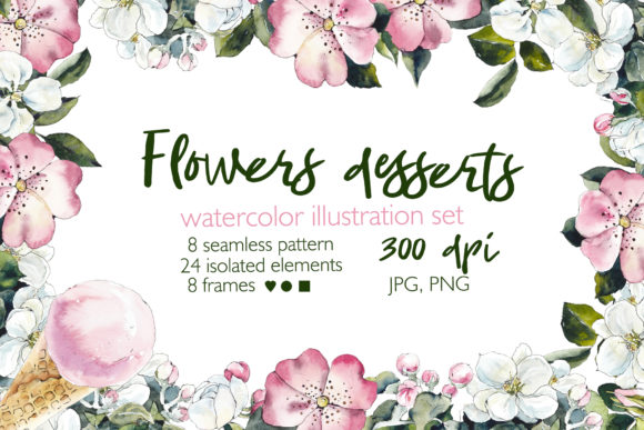 Watercolor Flowers Desserts Illustrations Review