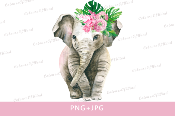Watercolor Girl Elephant Sublimation & Illustrations