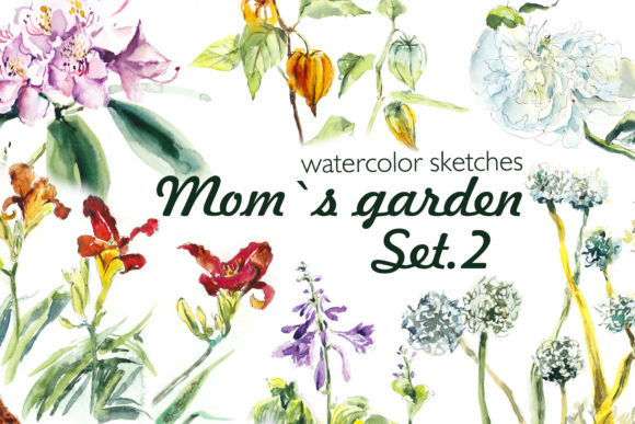 Watercolor Mom's Garden Set 2 Illustrations