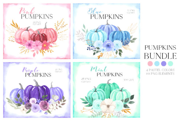 Watercolor Pastel Pumpkins Bundle Illustrations