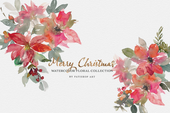 Watercolor Poinsettia Set: Holiday Illustrations