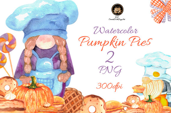 Watercolor Pumpkin Pie and Gnome Illustrations