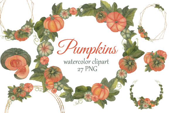 Watercolor Pumpkins Clipart. Fall Review