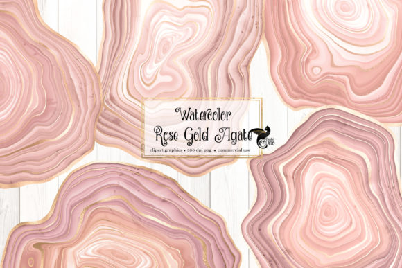 Watercolor Rose Gold Agate Clipart & Illustrations