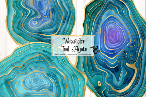 Watercolor Teal Agate Clipart & Illustrations
