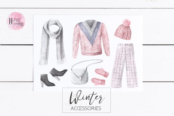 Watercolor Winter Clothes Set Illustrations