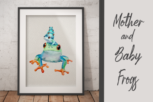 Watercolour Mother and Baby Frogs - Clip