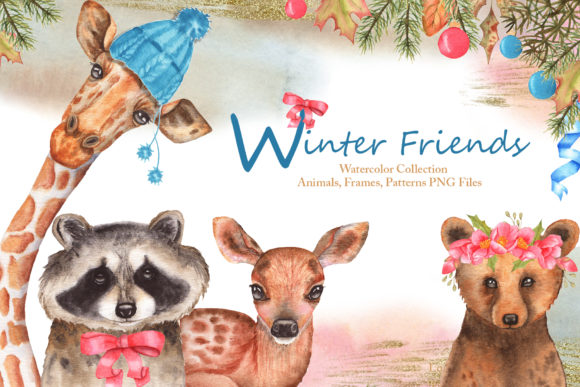 Winter Friends Watercolor Collection Illustrations